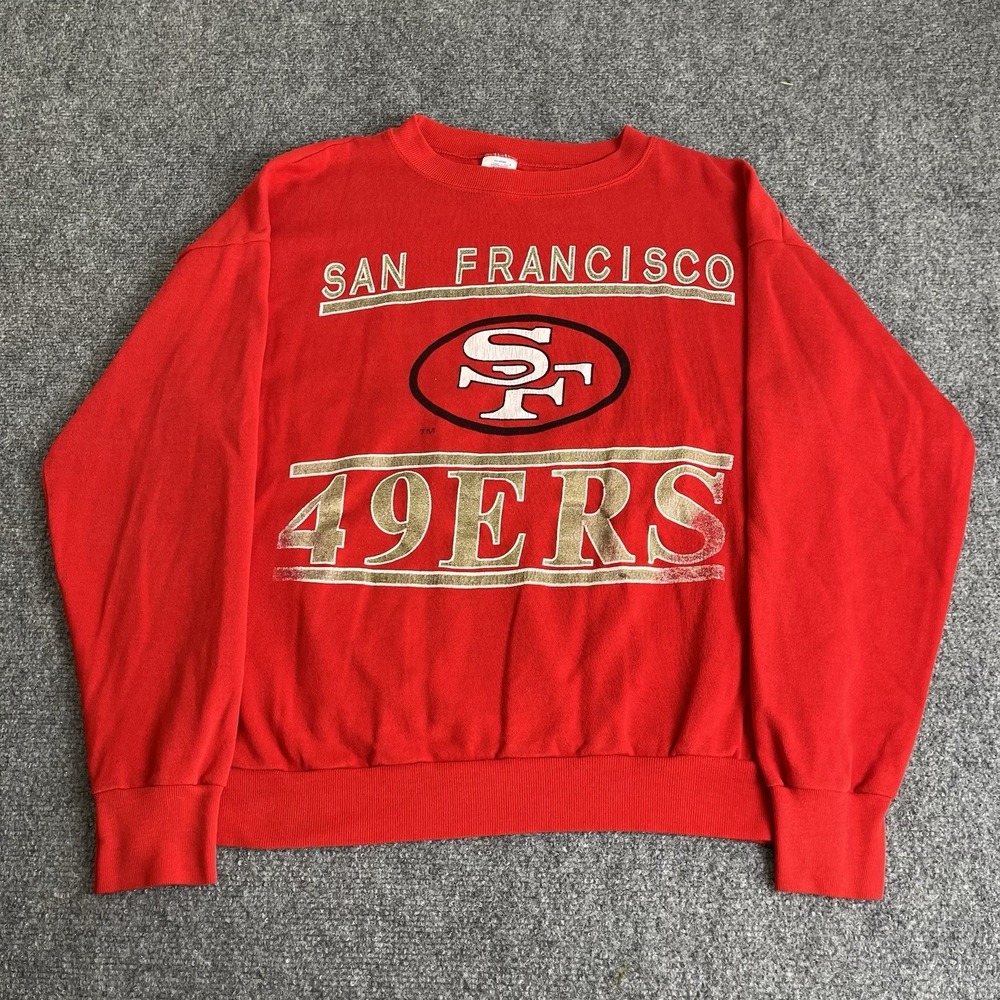 VTG Logo 7 San Francisco 49ers Sweatshirt Men's Fits Medium Boxy Red NFL USA 90s